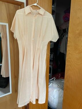 Classic Short-Sleeve yellow Stripe Button-Front Dress